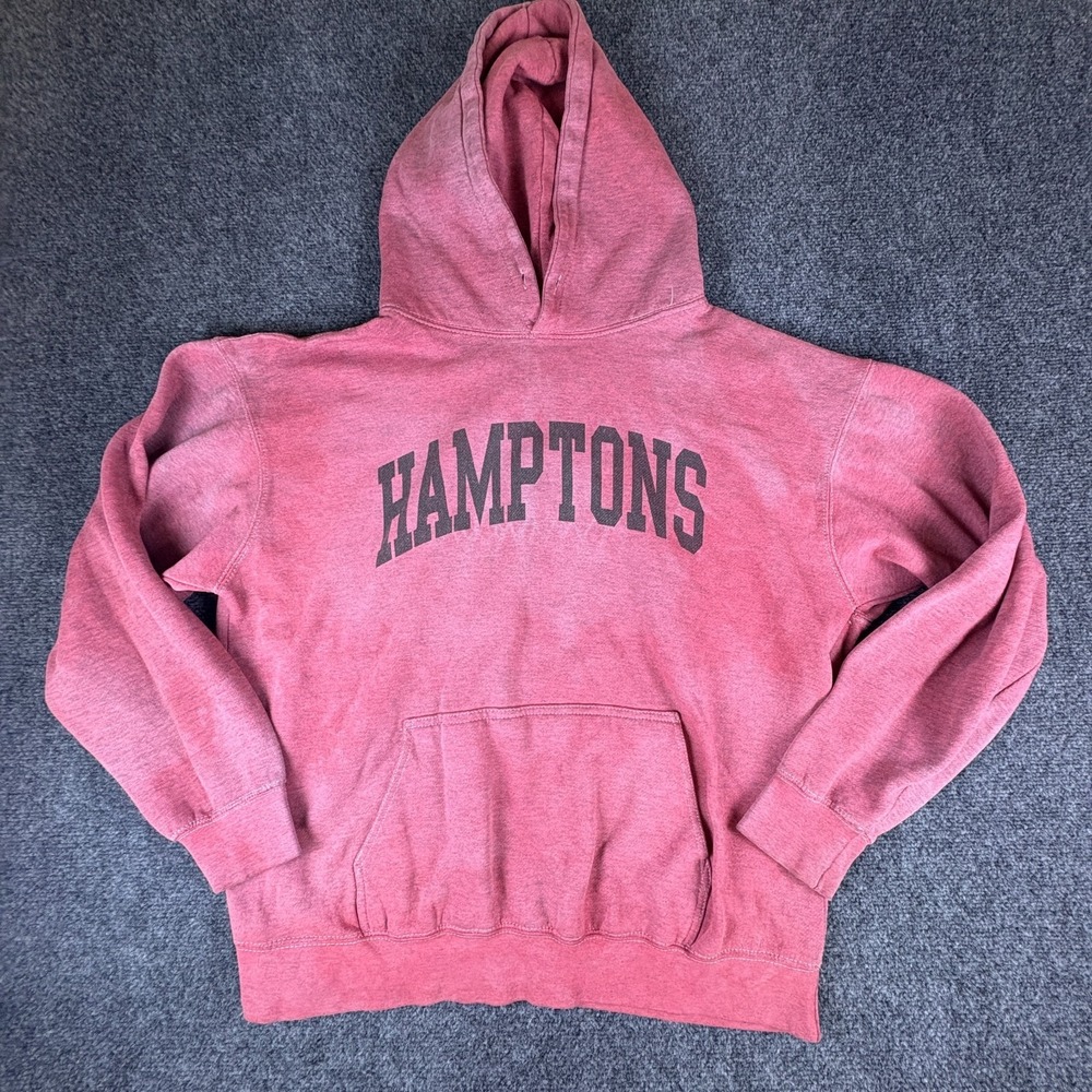Hamptons Hoodie Mens‎ L Pink Logo Print Cotton Pullover Kangaroo Pocket READ